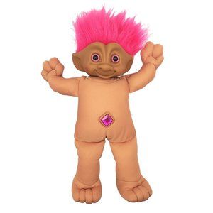 Treasure‎ Troll Plush Doll Pink Hair Pink Eyes Jewel Bellybutton 17” VTG Collect